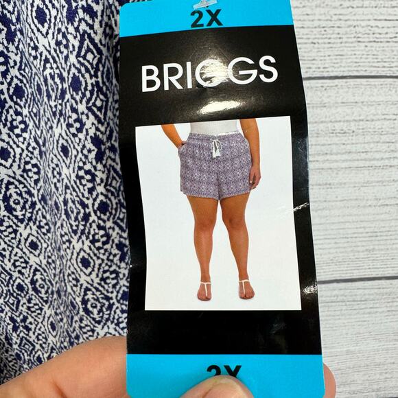 Briggs Plus Size Blue & White Printed Smocked Waist Shorts Size 2X - Picture 5 of 9